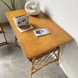 Louis Sognot rattan desk and its chair