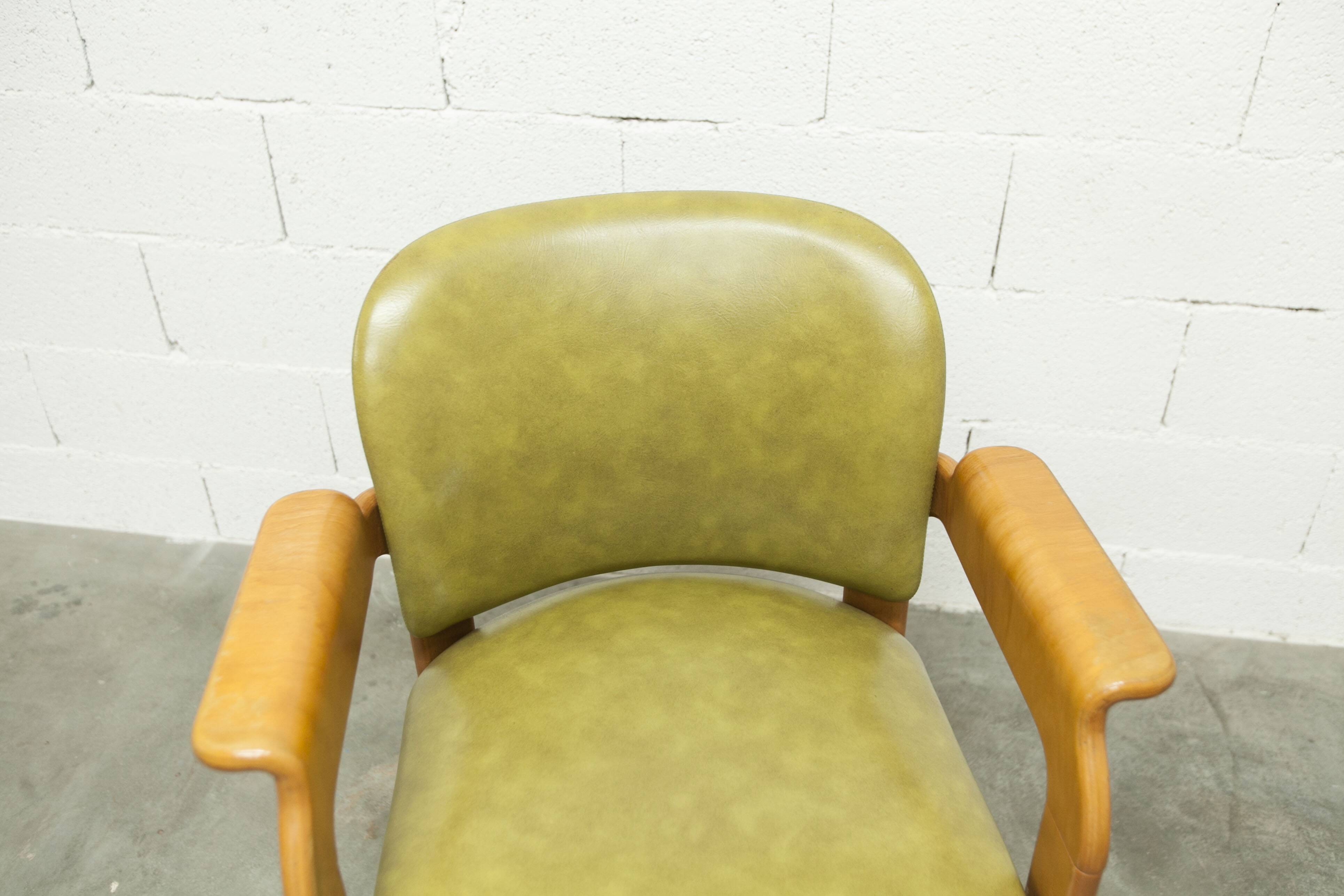 Bruno Rey solid beech bridge armchair for Dietiker 1960 green