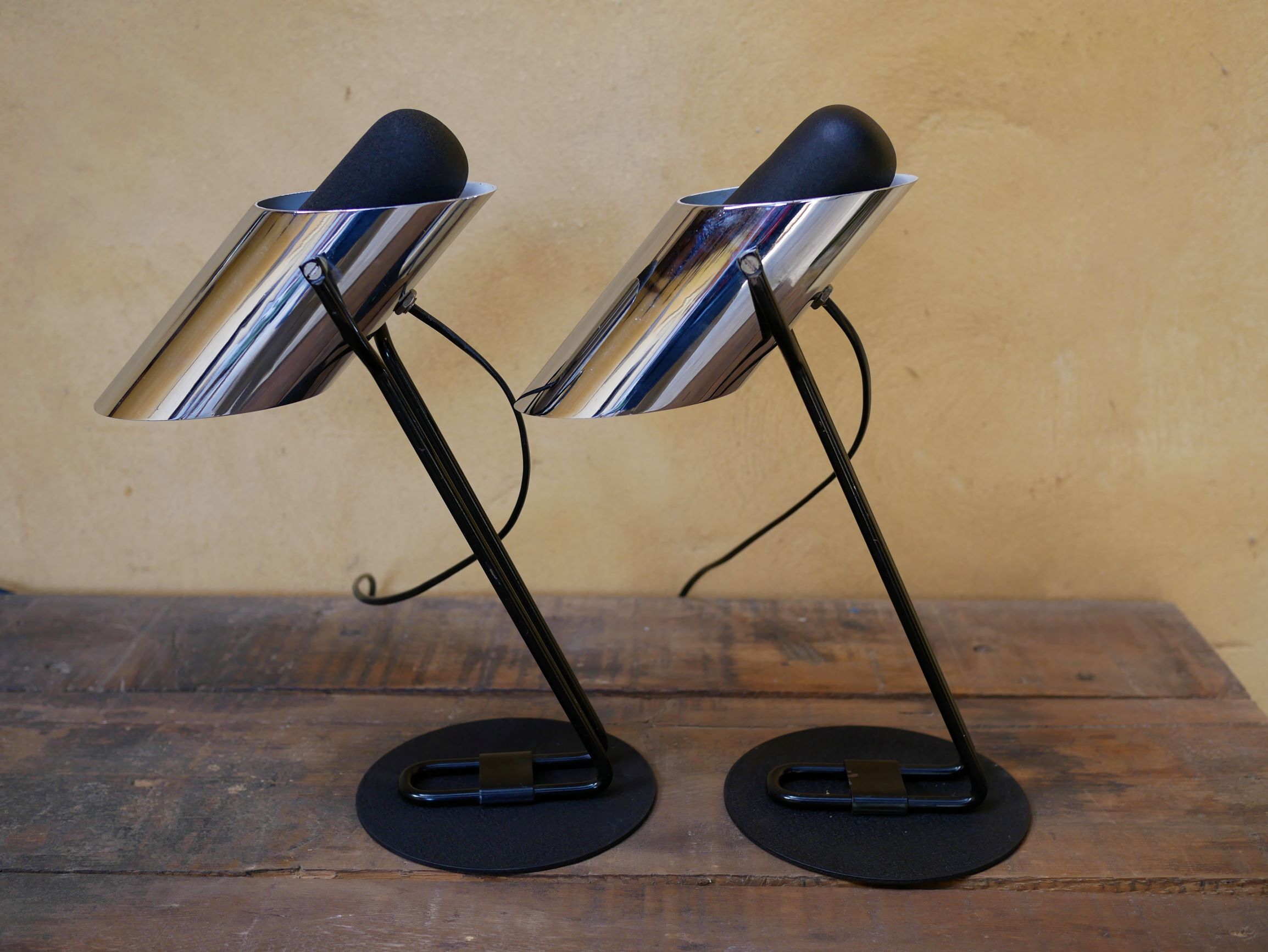 Pair of vintage chrome metal lamps