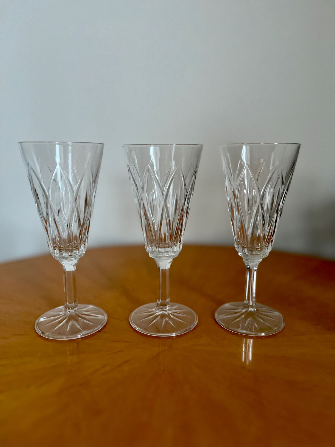 Set of three Reims crystal flutes 1950