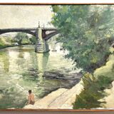 Oil on panel, Fisherman on the Marne, M. Tassart. 1955