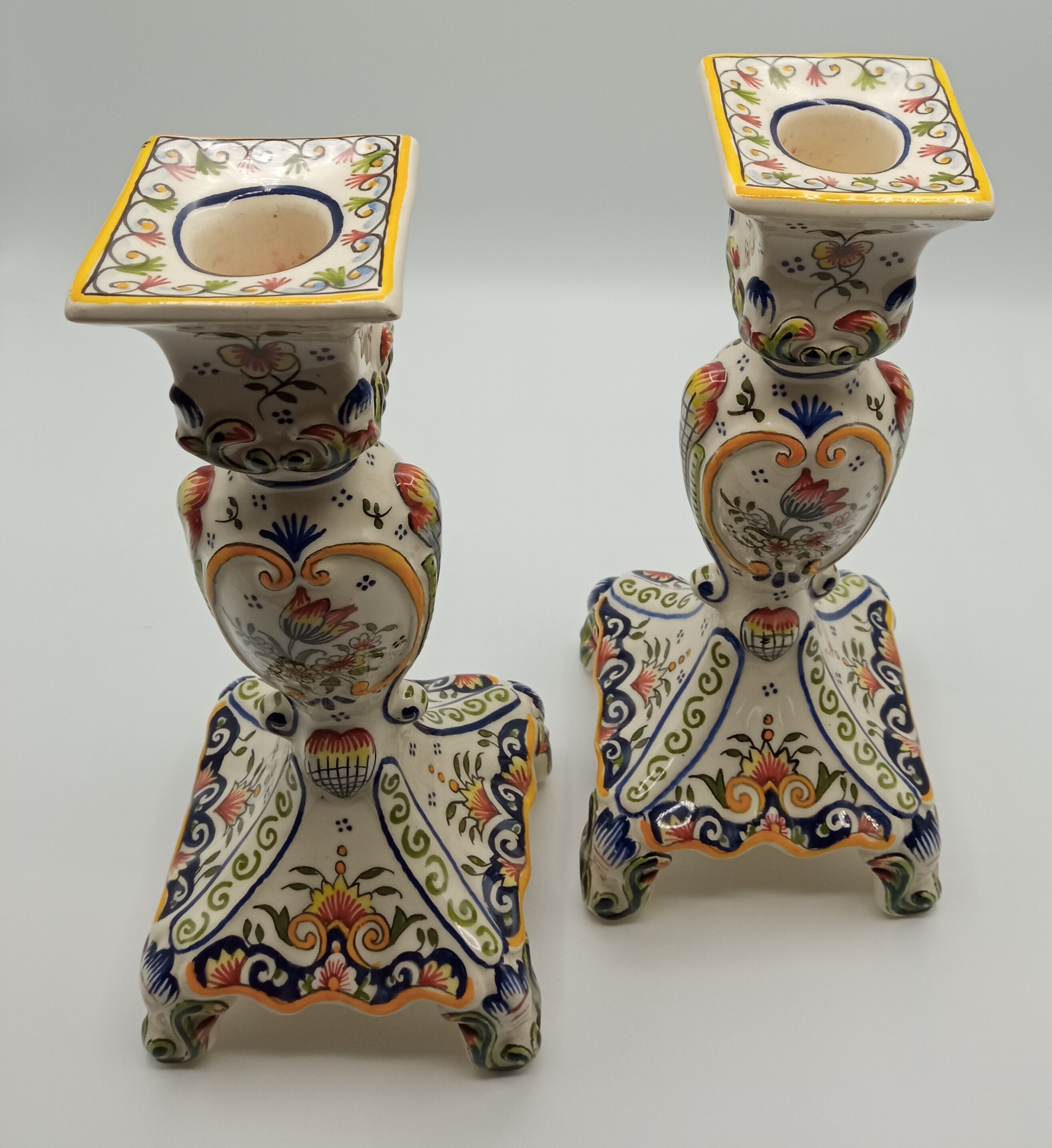Pair of candlesticks in faience
