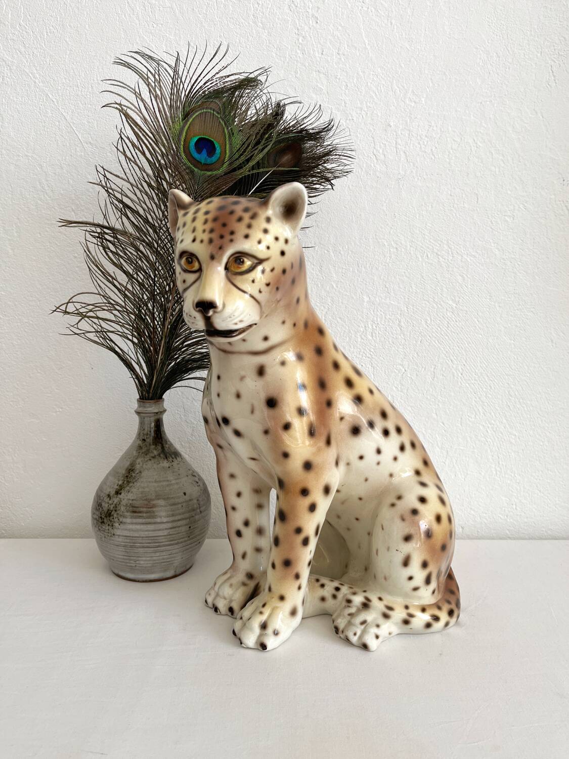 Vintage Italian ceramic leopard statue