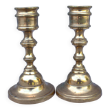 Vintage Set of 2 Brass Candle Holders with Antique Candles, Elegant Home Decor