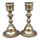 Vintage Set of 2 Brass Candle Holders with Antique Candles, Elegant Home Decor