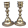 Vintage Set of 2 Brass Candle Holders with Antique Candles, Elegant Home Decor