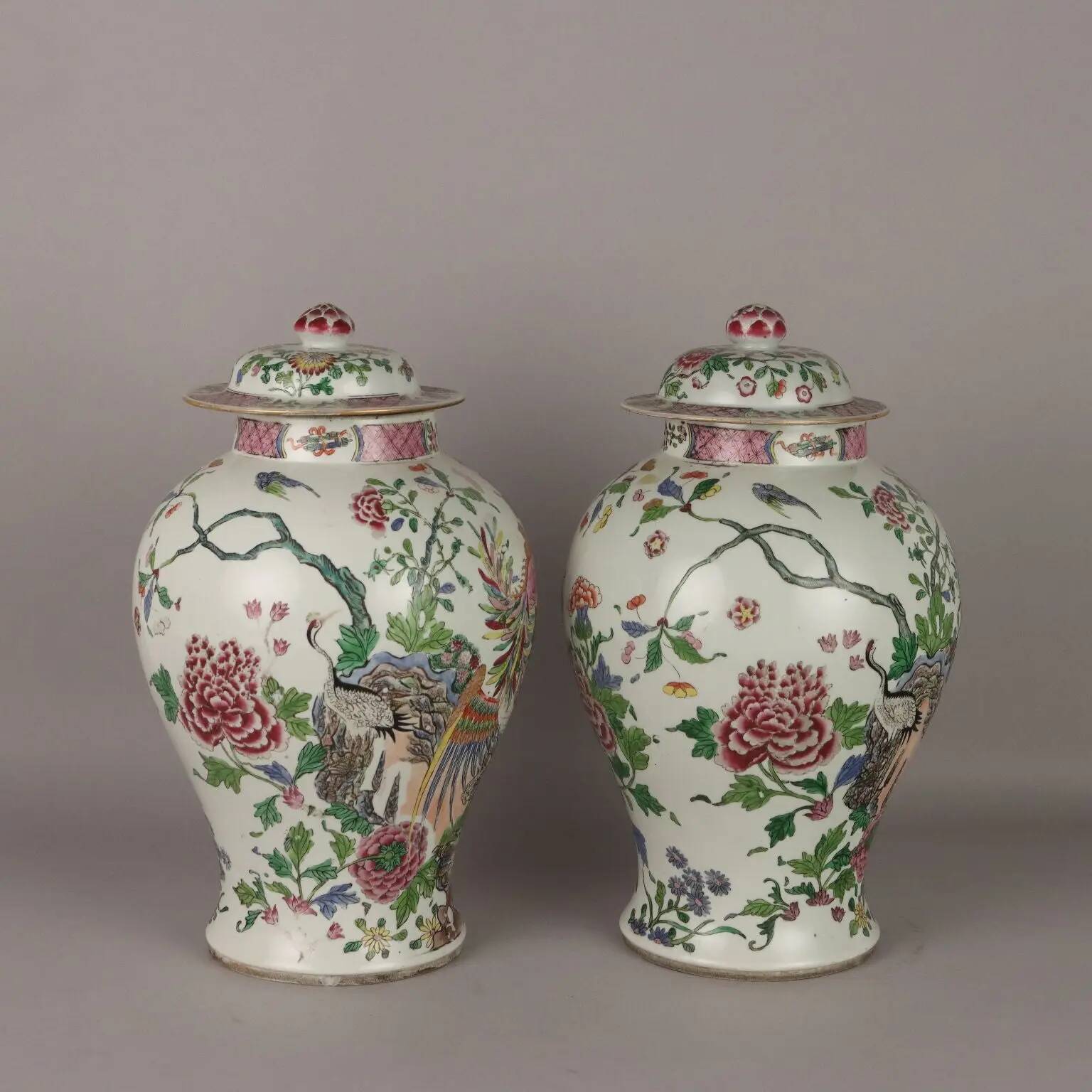 Antique vases in the style of Edmè Sanson in porcelain, France, 19th-20th century.