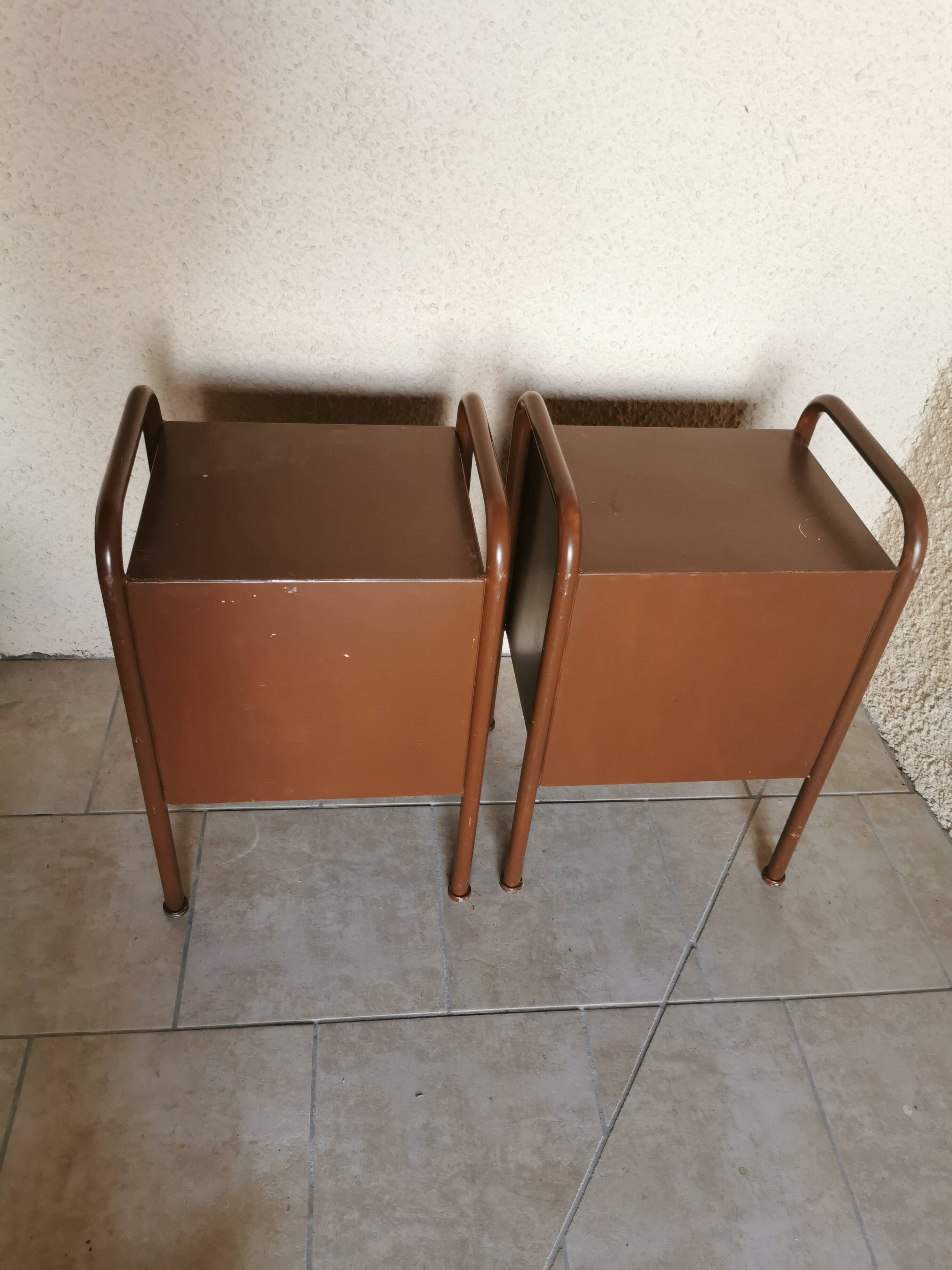 Pair of boarding school bedside tables