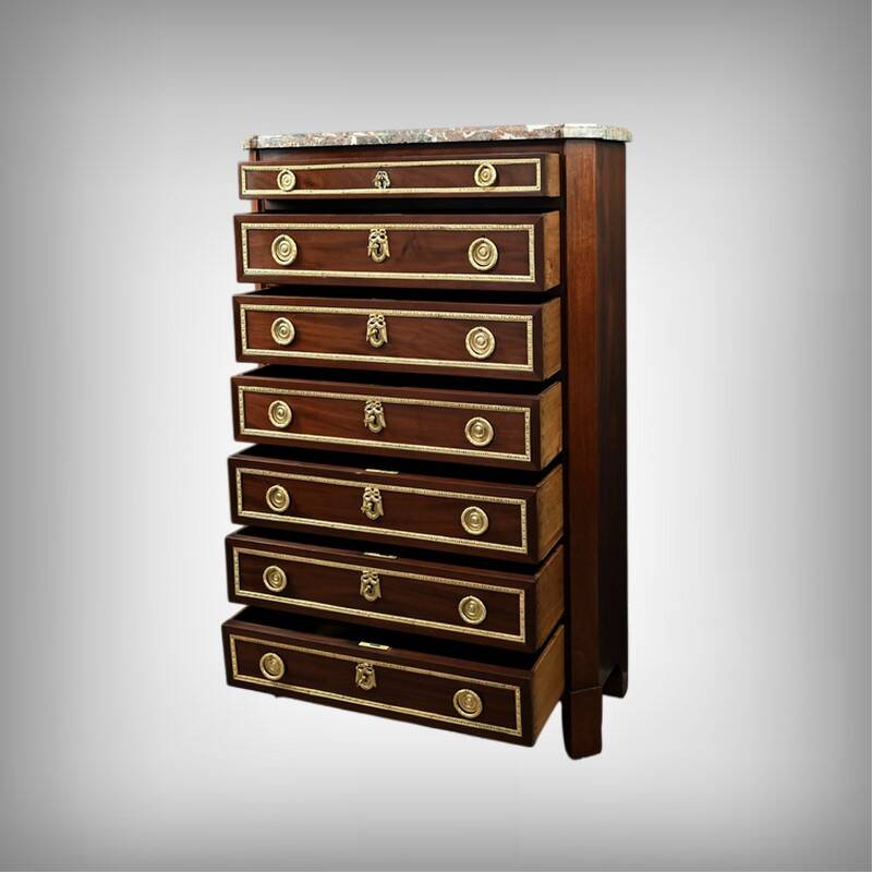 Mahogany veneer chest of drawers, Louis XVI period – Late 18th century