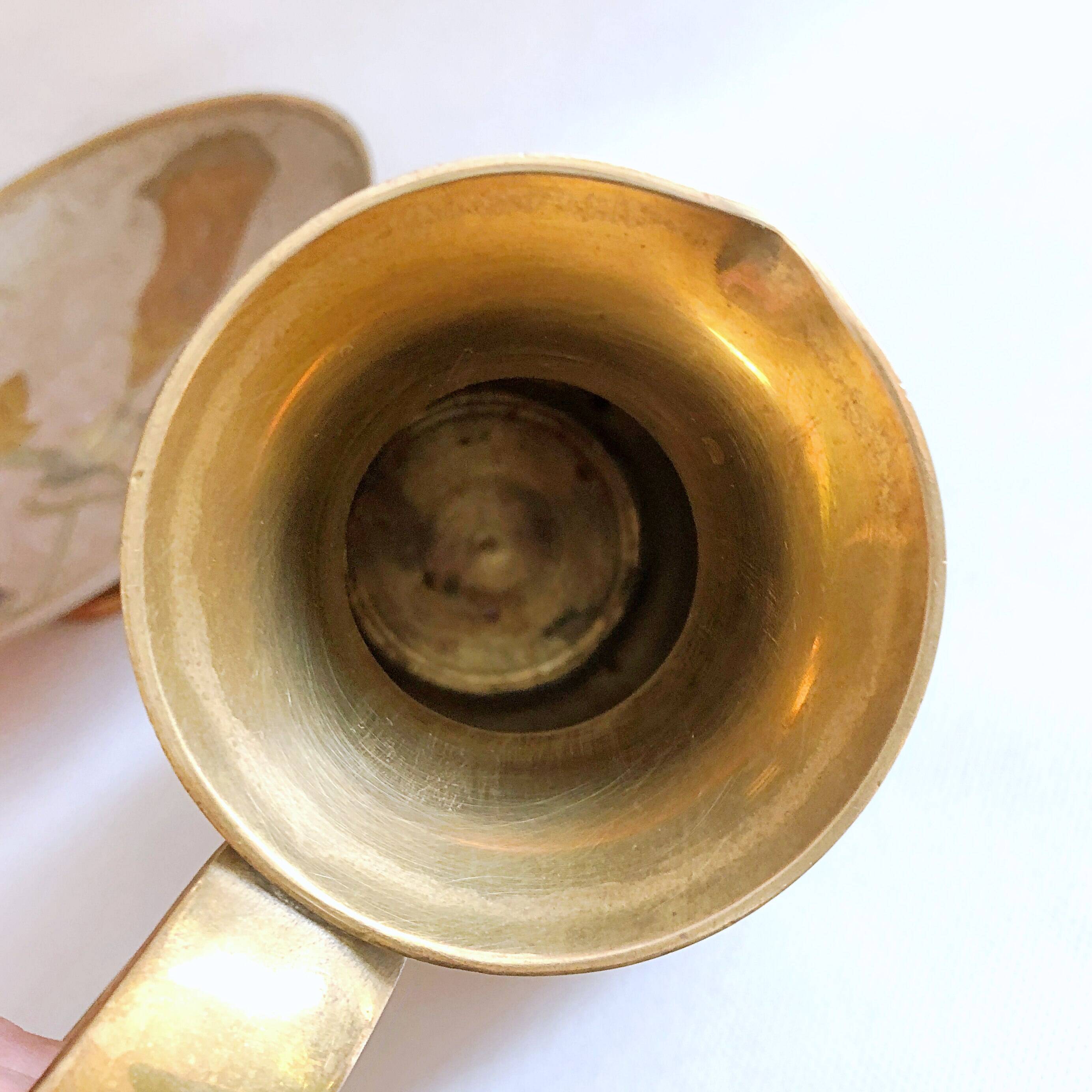Enamelled brass carafe and cup set