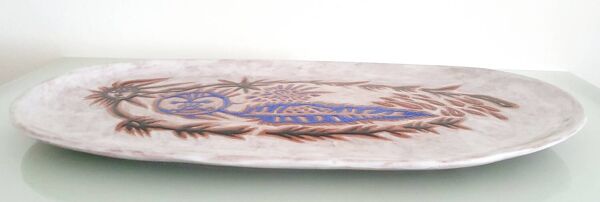 Grand plat ovale en terre cuite émaillée Jean Lurçat  des années 50