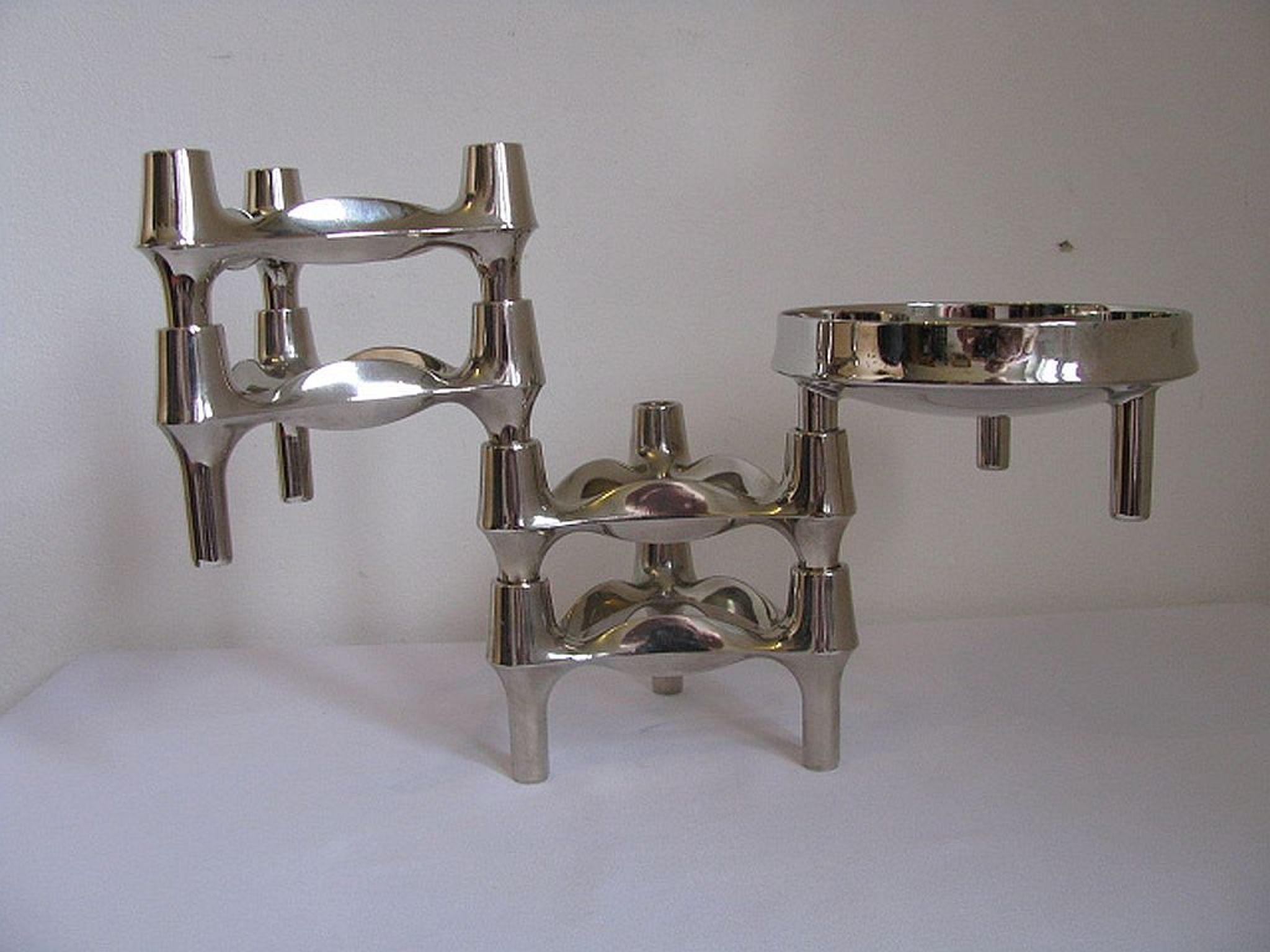 Set de bougeoirs modulaires Bmf édition argent conçus par Fritz Nagel & Ceasar Stoffi
