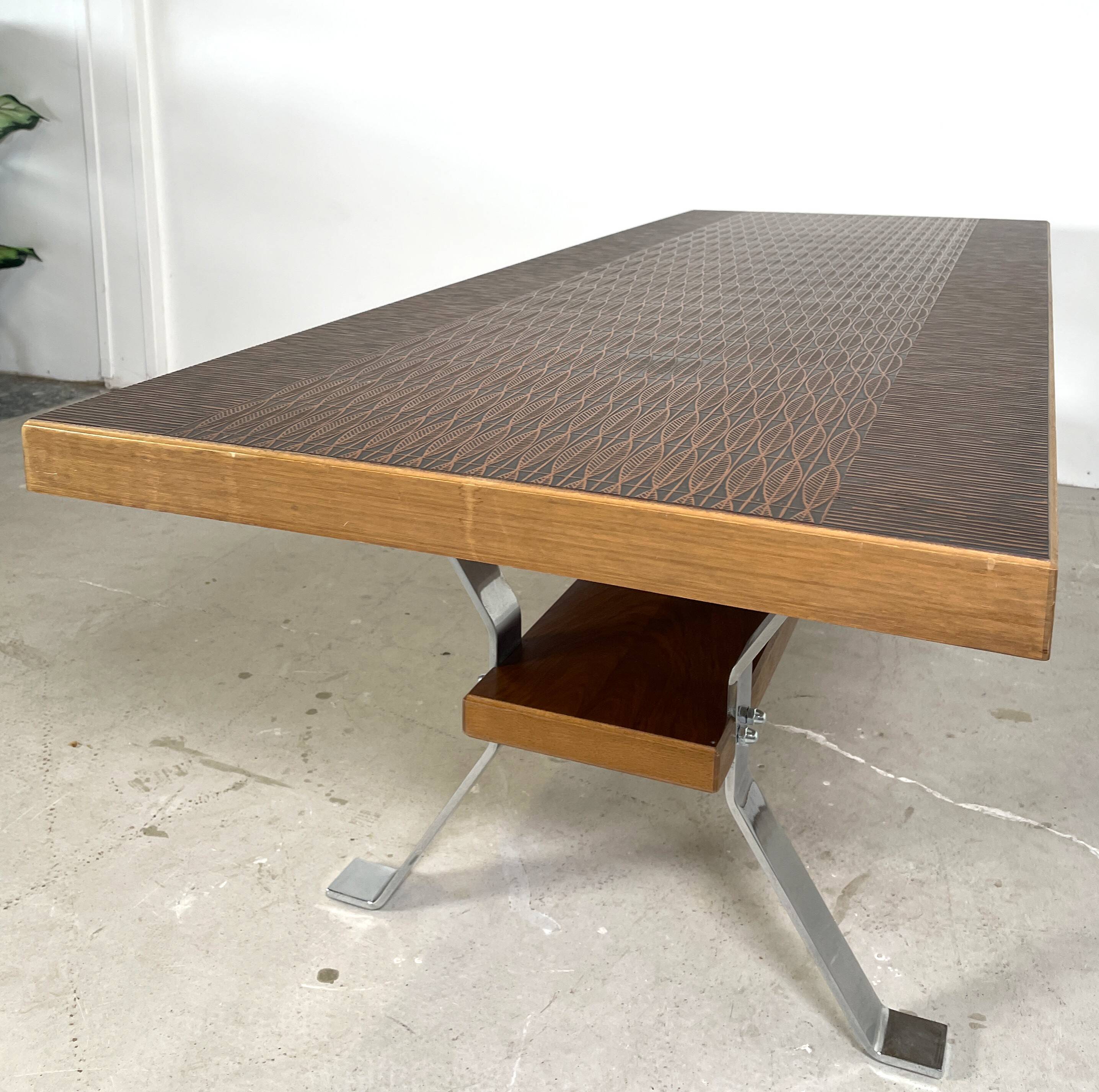 Vintage coffee table with copper top and chrome legs
