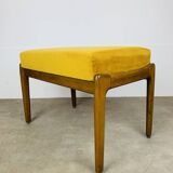 Tabouret scandinave en teck et velours jaune, années 60