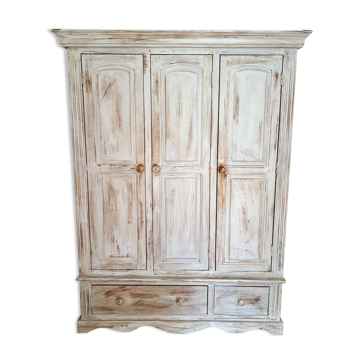 Wardrobe wardrobe 3 doors cerused gray pastel green