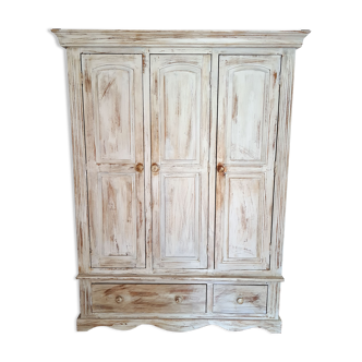 Wardrobe wardrobe 3 doors cerused gray pastel green