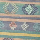 Tapis Kilim Anatolien 5x9 ft – Rayures Pastel en Vert Menthe, 163x268Cm