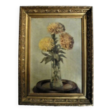 Still Life with Chrysanthemums - French School XIXth - signed - original frame
