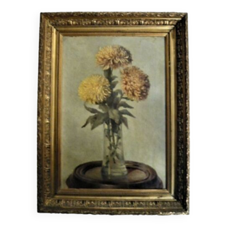 Still Life with Chrysanthemums - French School XIXth - signed - original frame