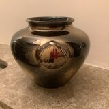 Old gilded brown iridescent vase W Germany handles scallops
