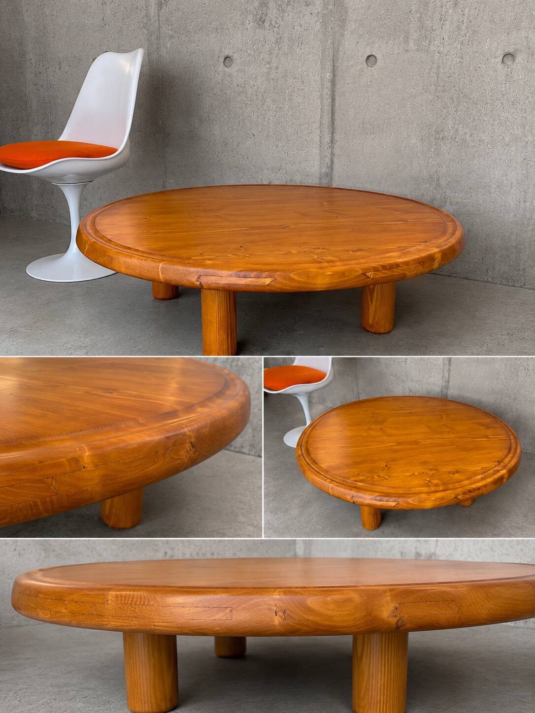 Round Pine Coffee Table in the style of Charlotte Perriand for Les Arcs,