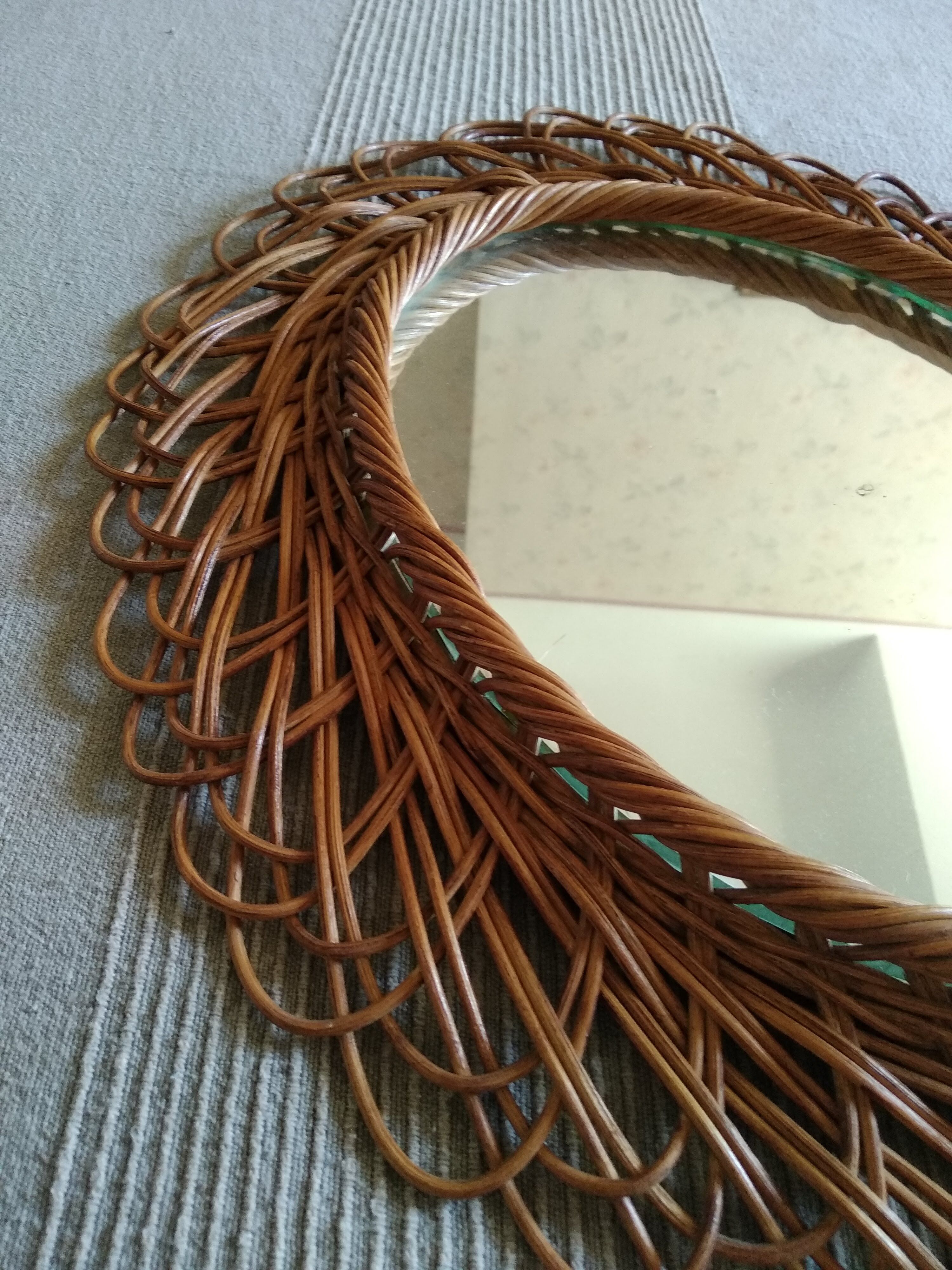 Oval rattan mirror 60s