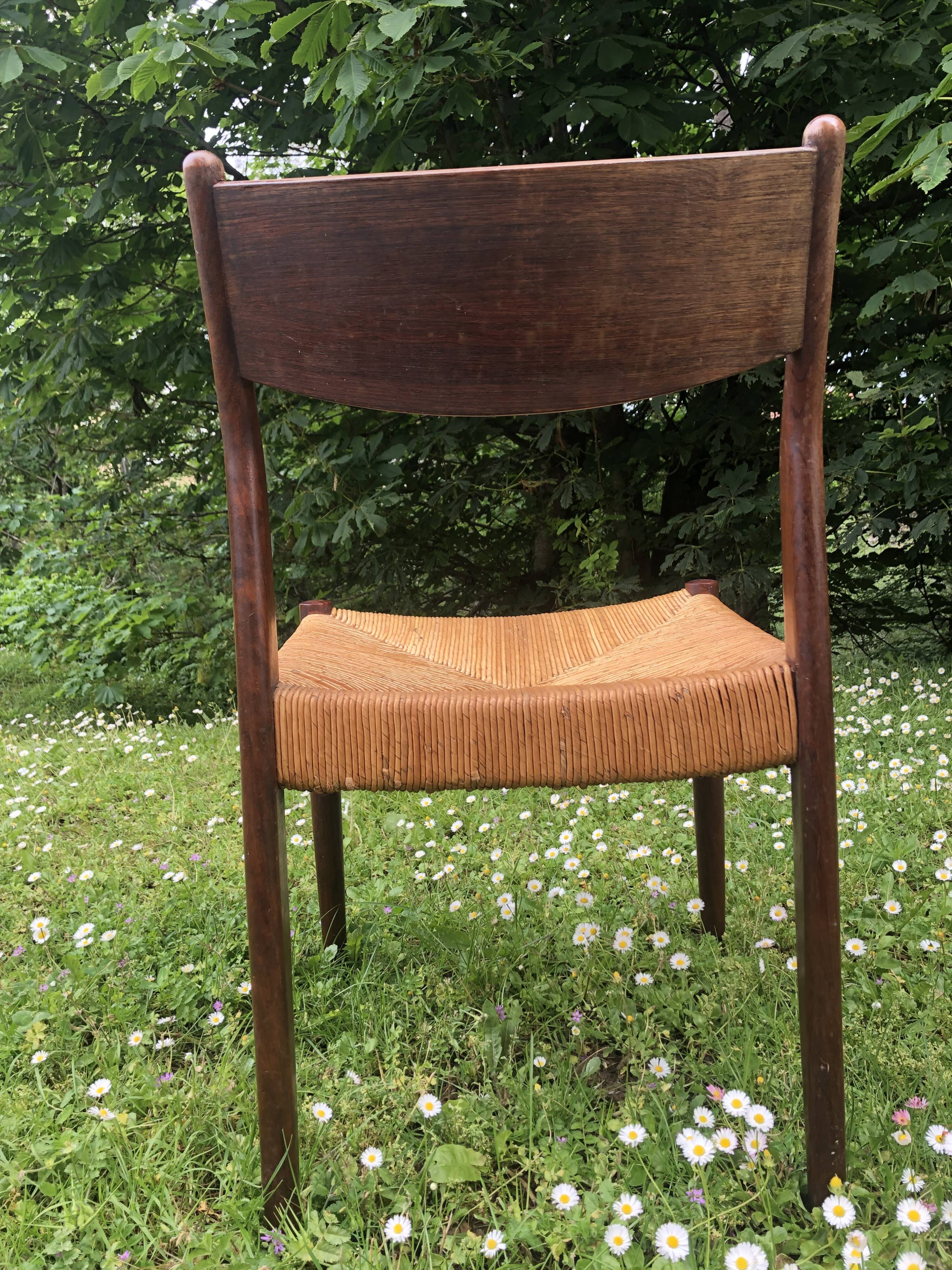 6 wooden and straw chairs, Scandinavian design Cees Braakman for Pastoe, 1960