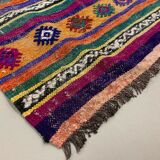 Colourful Vintage Turkish Kilim 318x138 cm Kelim Rug Wool Red Green Black Large