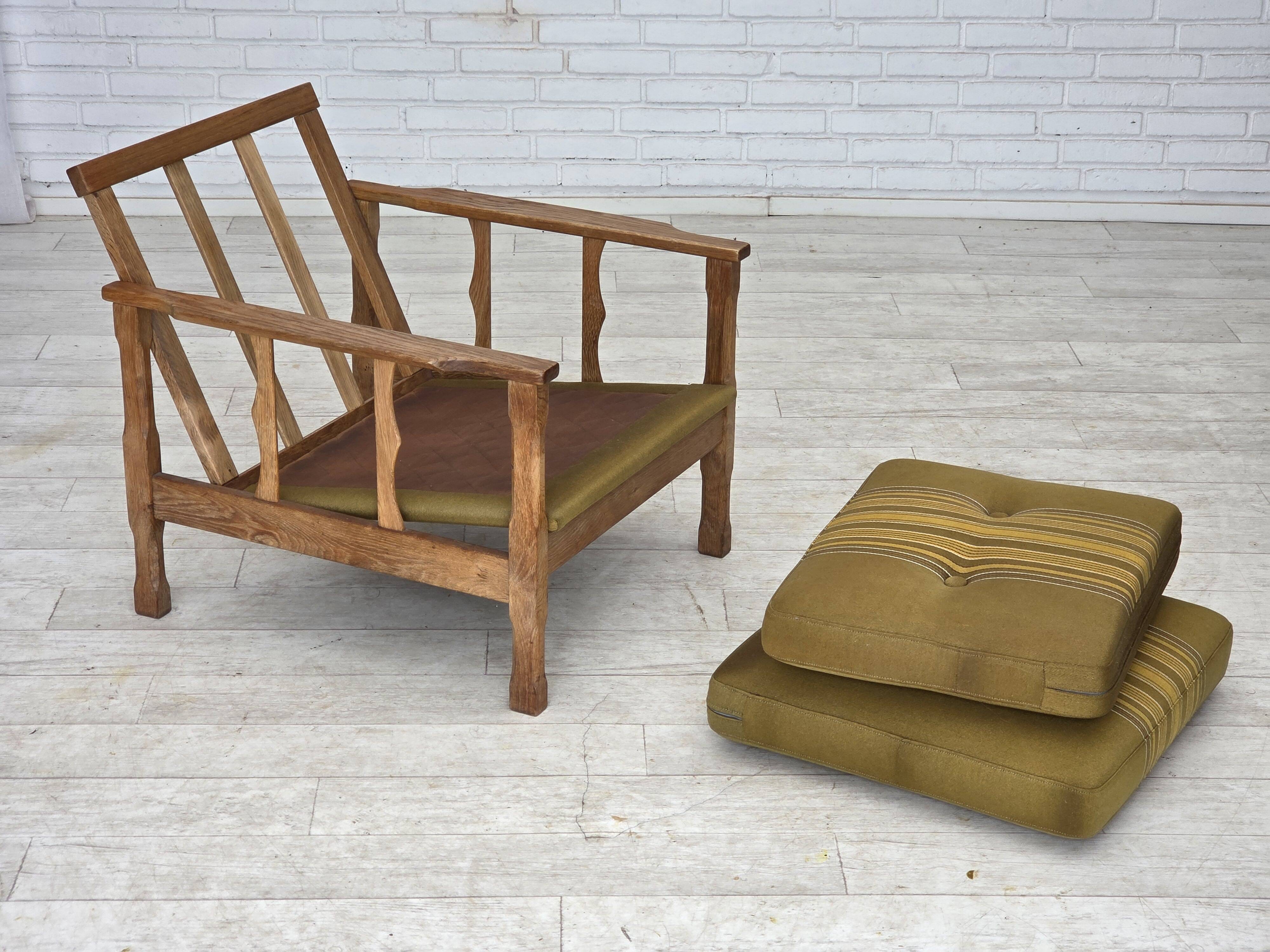 1970s, Danish armchair, furniture wool, solid oak wood.