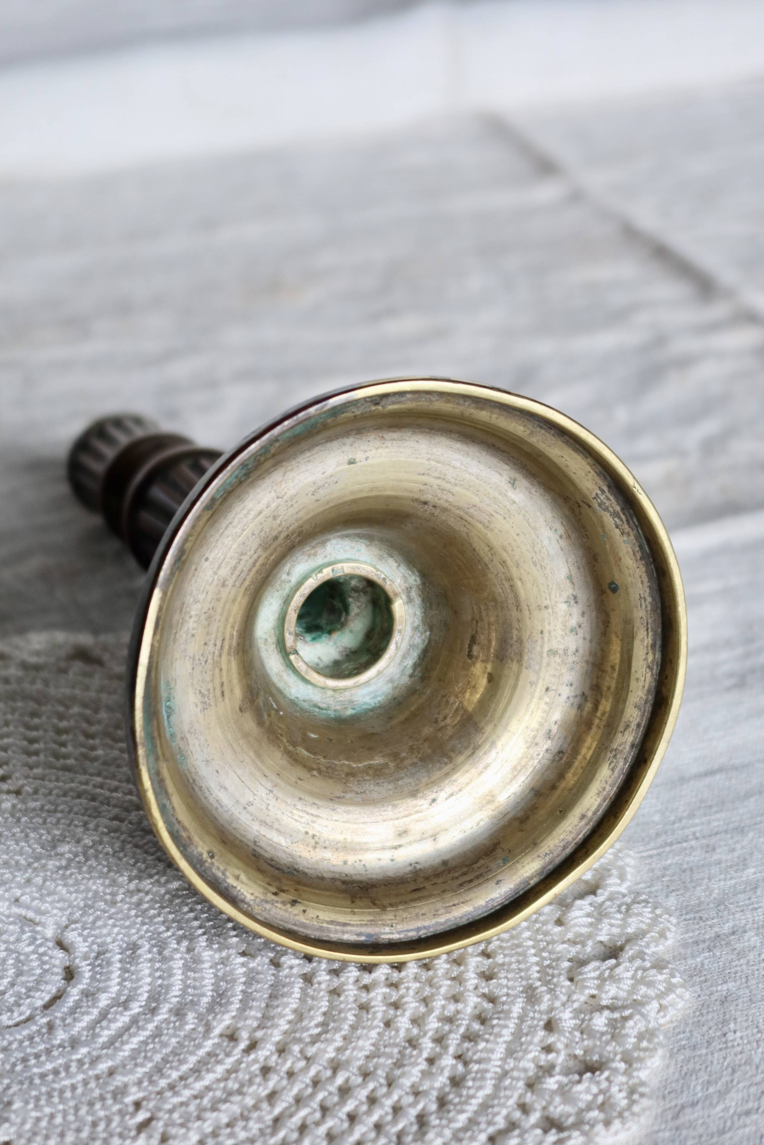 Large antique brass candlestick - Patina