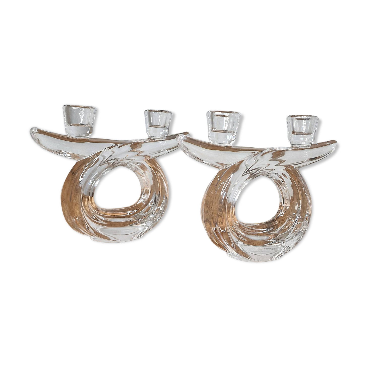 Pair of vintage Art Vannes crystal candlesticks – seventies design