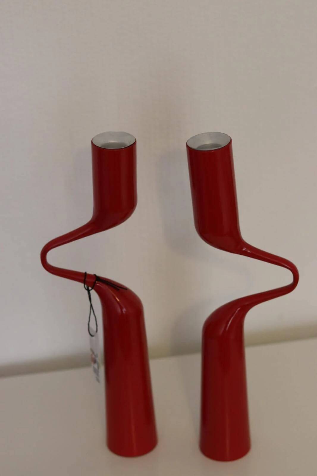 Pair of vintage red metal candleholders by Mikaela Dorfman for Menu Denmark