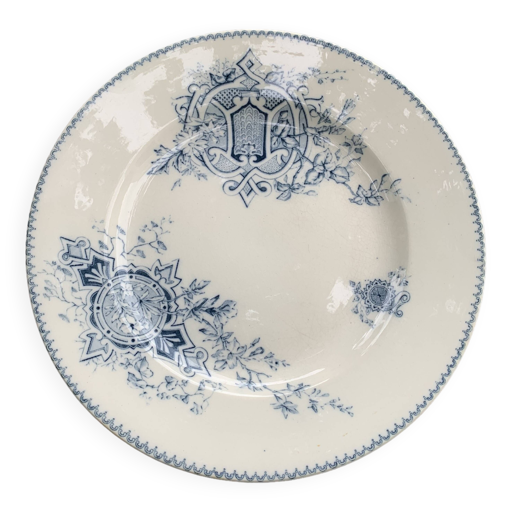 Large plate, earthenware dish, cartridge model, sarreguemines, U & C, made in France, earthenware