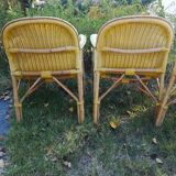 Set of 4 rattan and scoubidou armchairs