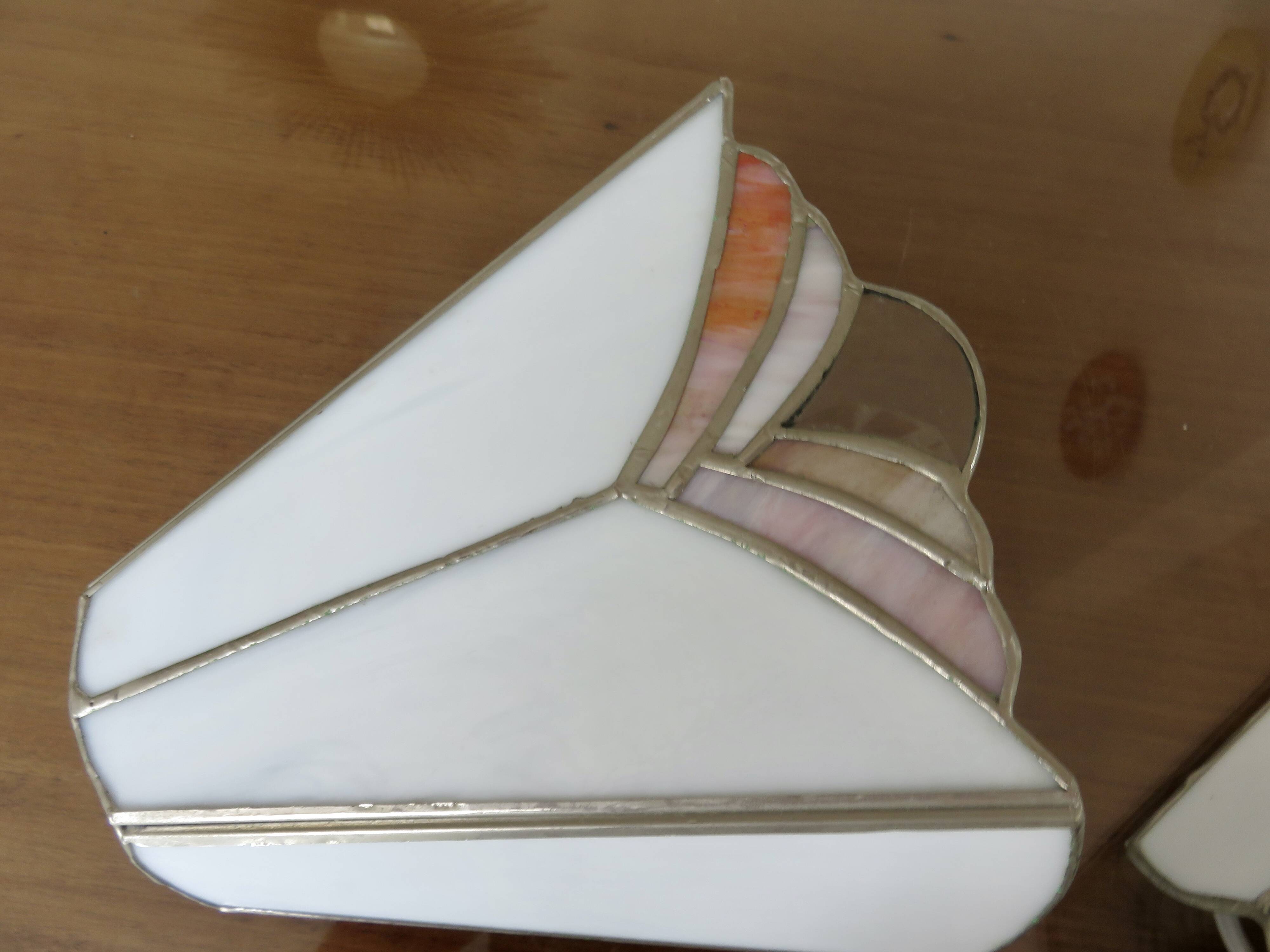 Pair of white and pink glass paste wall lights, Italy, Art Deco style