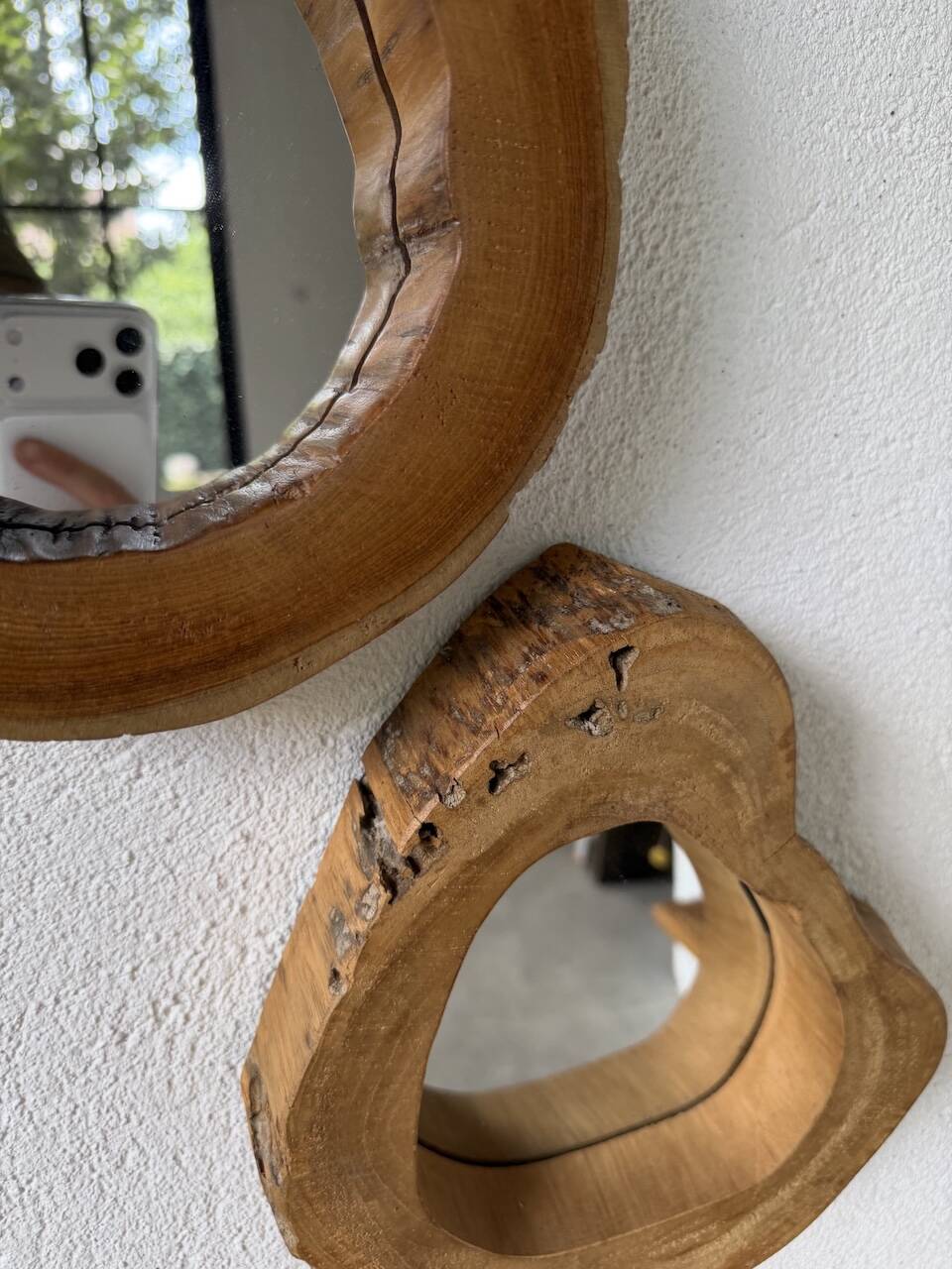 Set de 4 miroirs organiques brutalistes en bois années 50