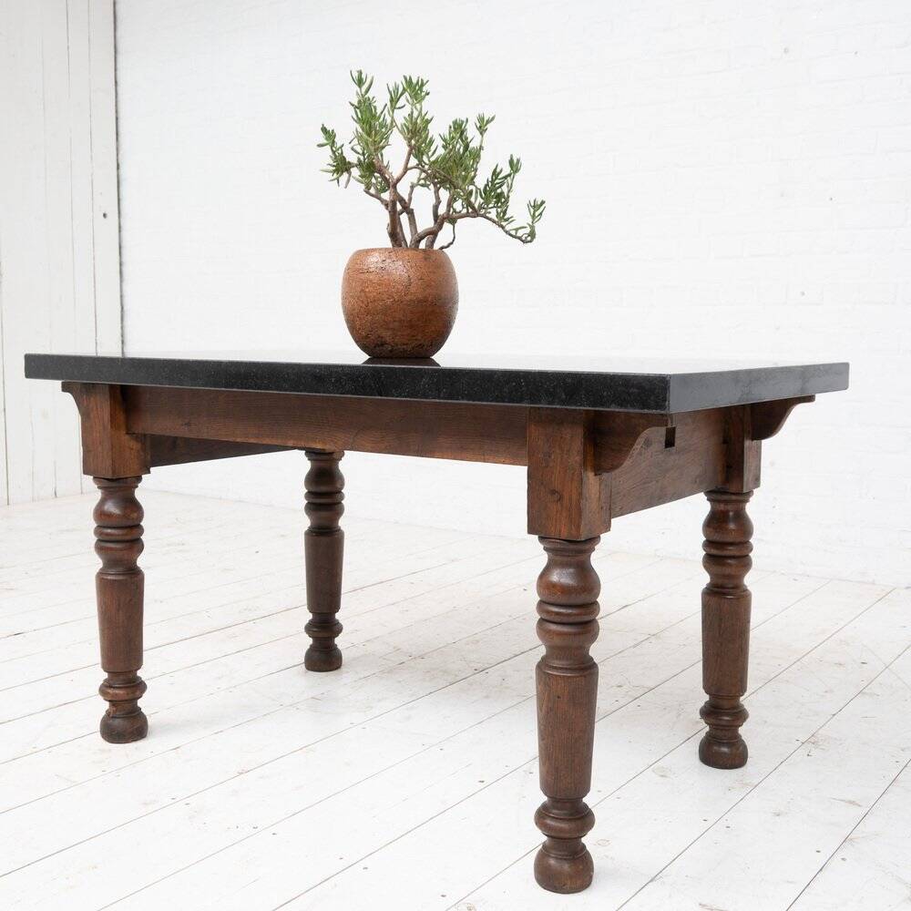 Console en chêne et pierre français antique, 1880
