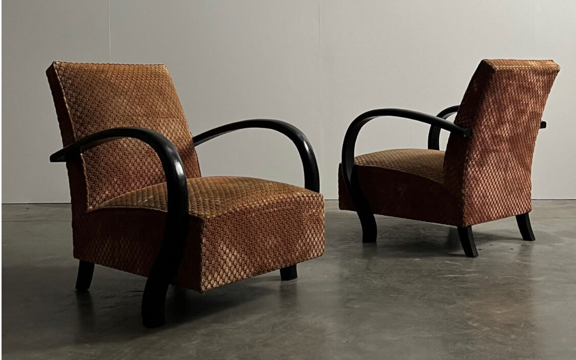 Pair of art deco velvet armchairs