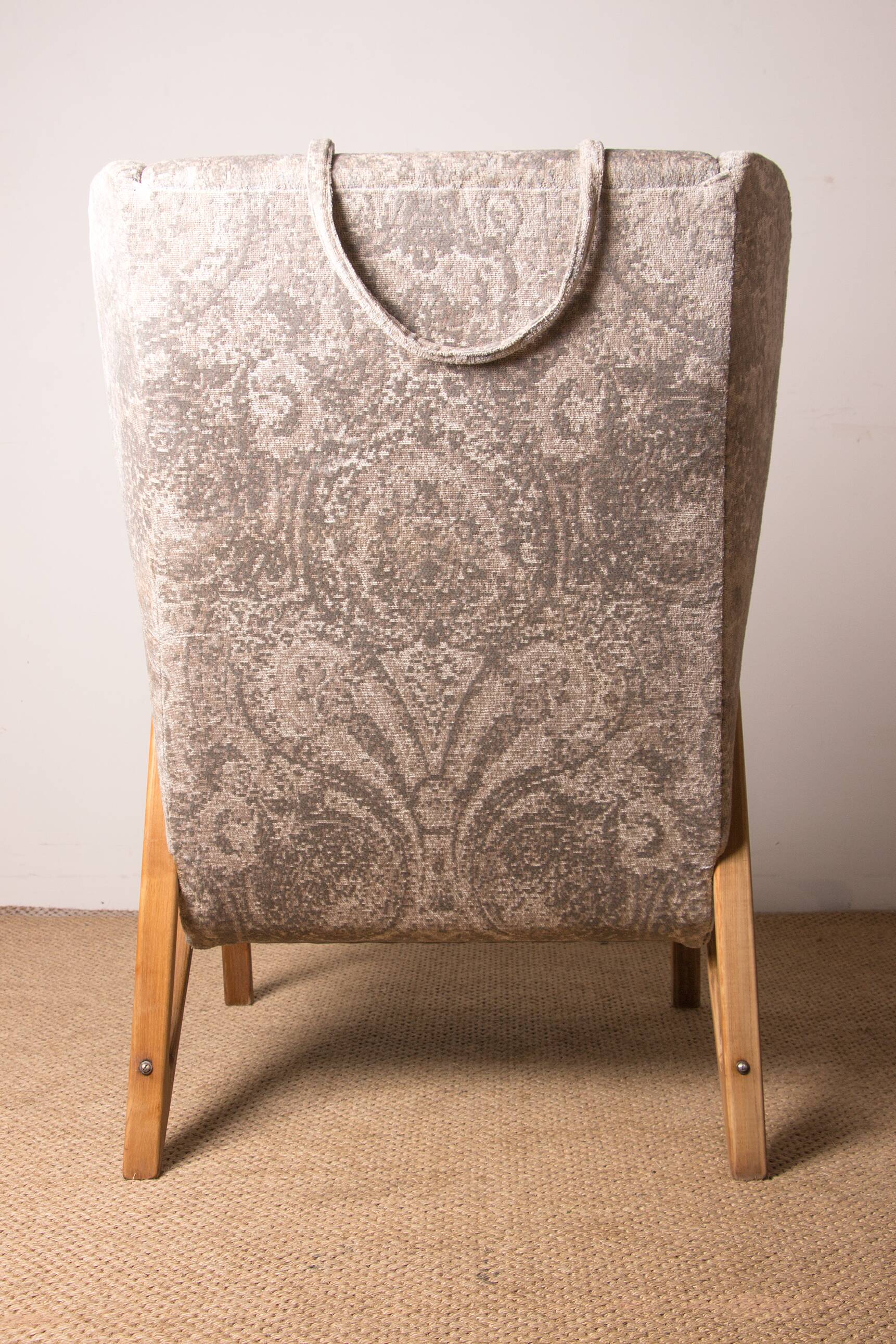 High armchair in curved beech and recent konkav fabric model by paul bode for federholz.