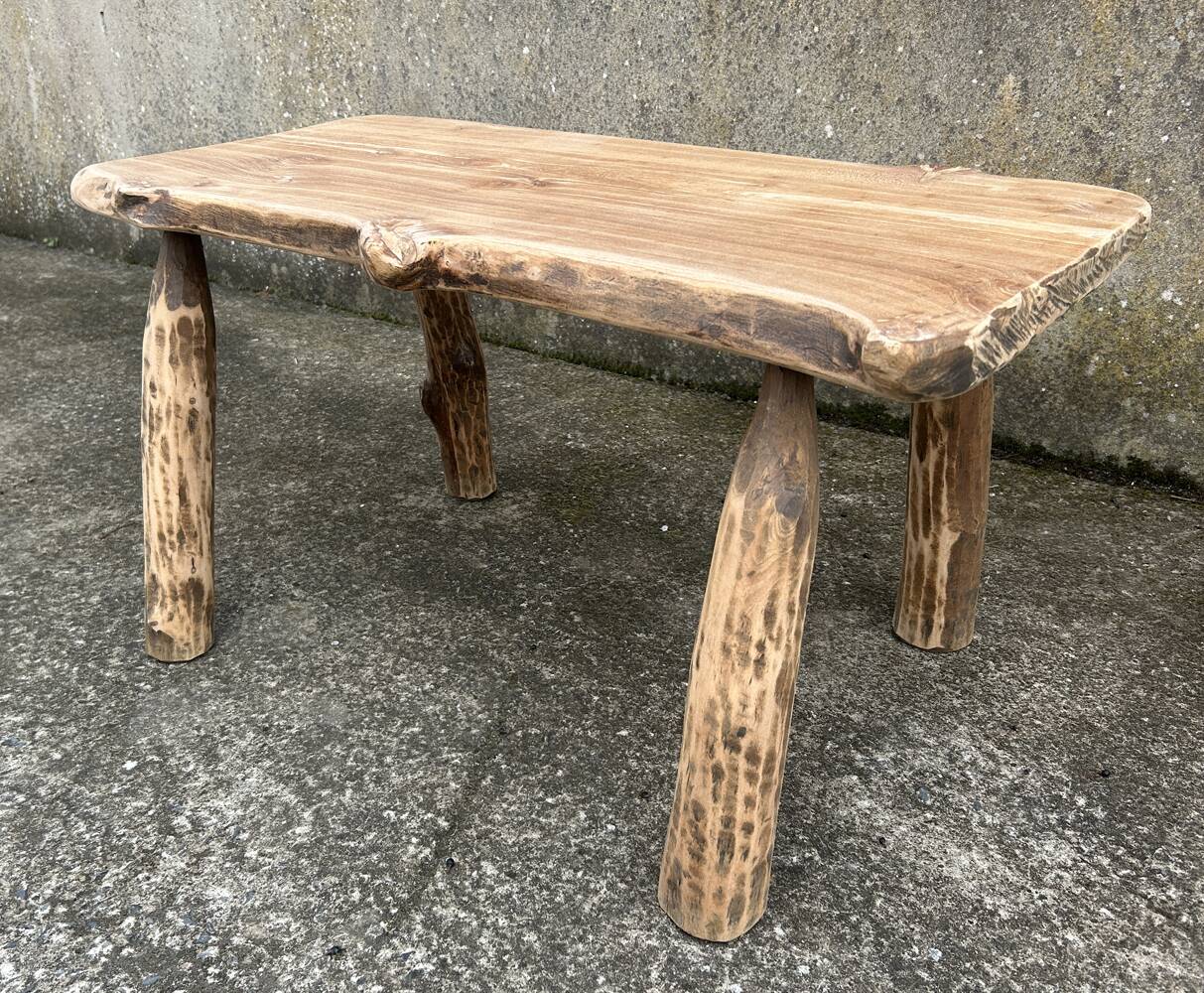 Brutalist coffee table, solid oak, tree trunk
