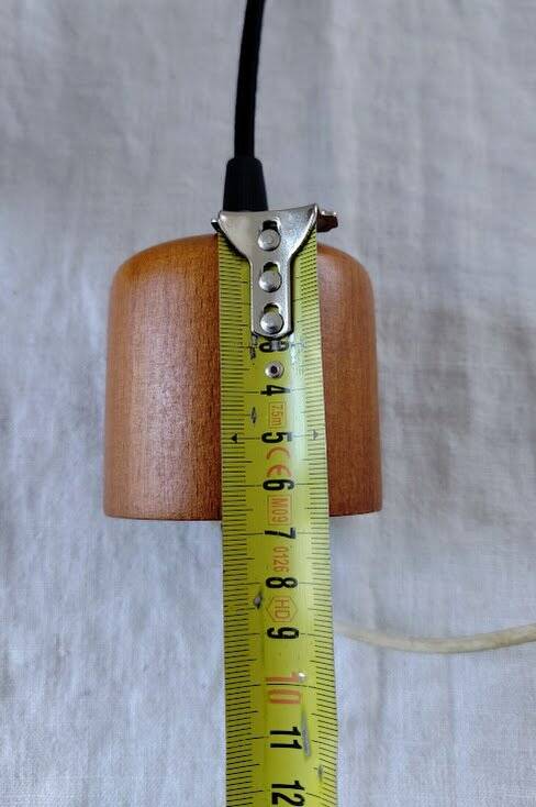 Suspension cylindrique en opaline zébré verre et teck vernis
