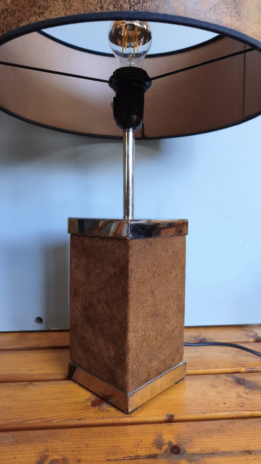 Vintage table lamp in nubuck and leather – 70s/80s design