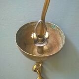 Chandelier lantern cage cylindrical two fires ~ glass and golden brass ~ 1950s/1960s