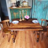 Antique farmhouse table and bistro chairs