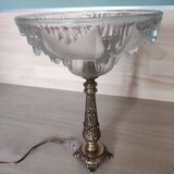 Chiseled bronze foot lamp, ezan glass basin art deco style