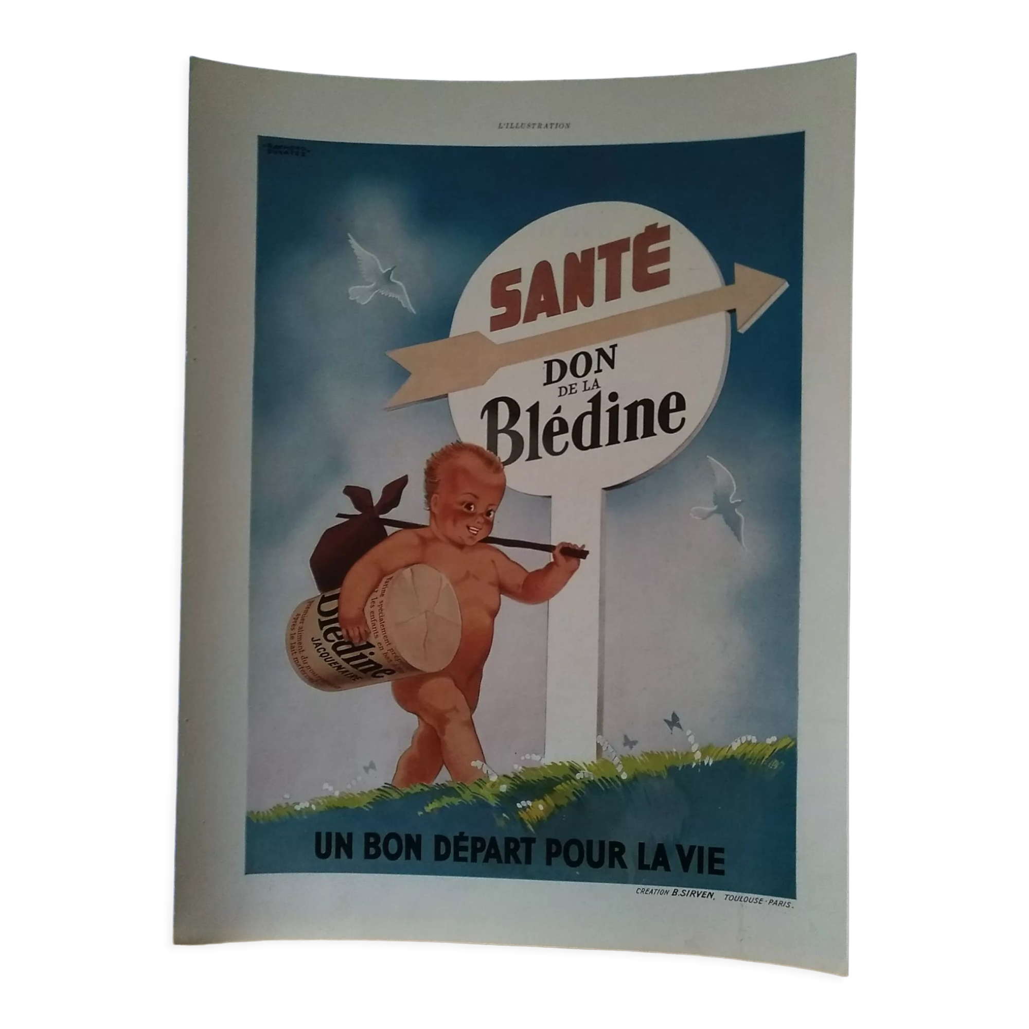 Blédine baby paper advertisement in color from a period magazine year 30