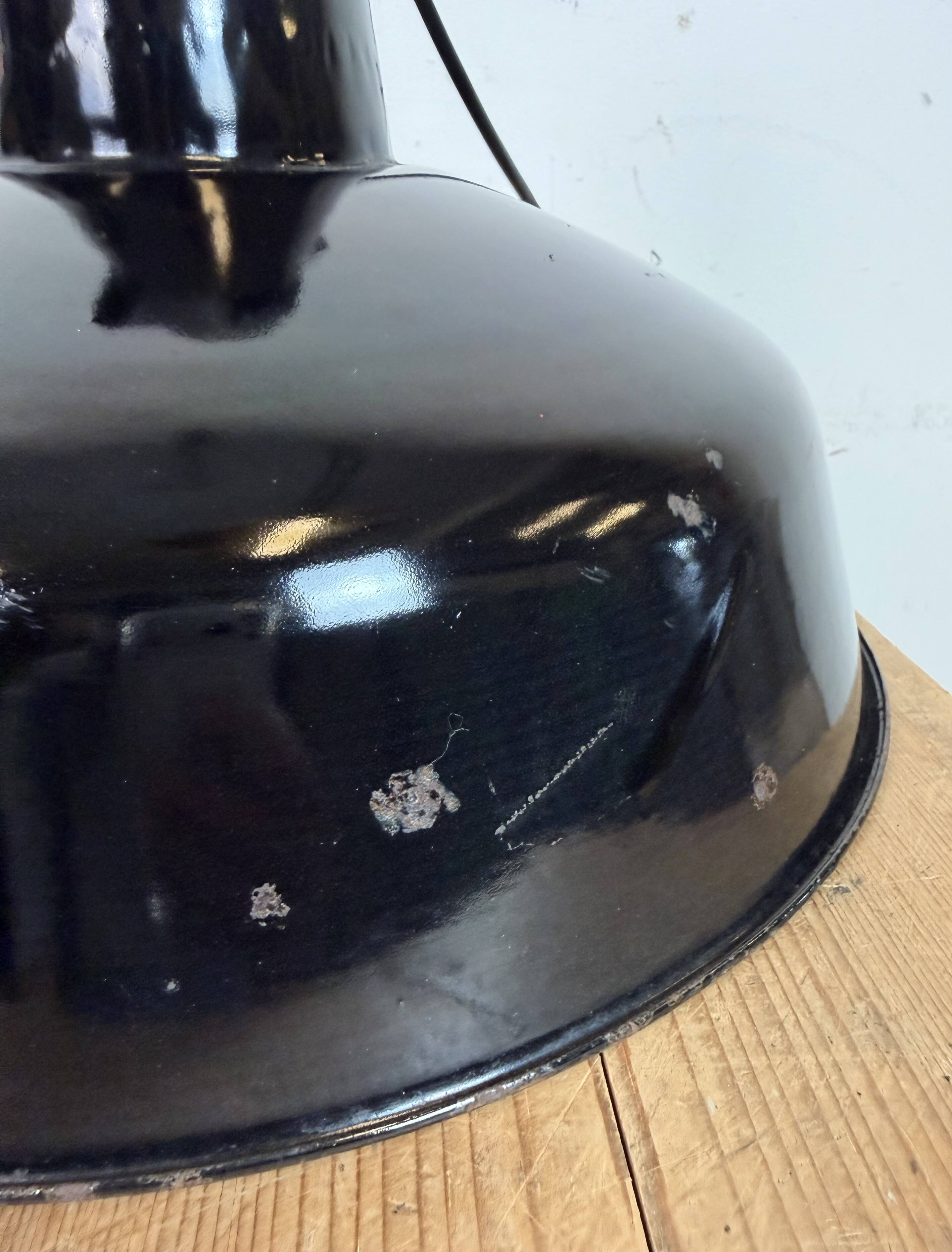 Industrial Black Enamel Factory Lamp with Cast Iron Top, 1950s
