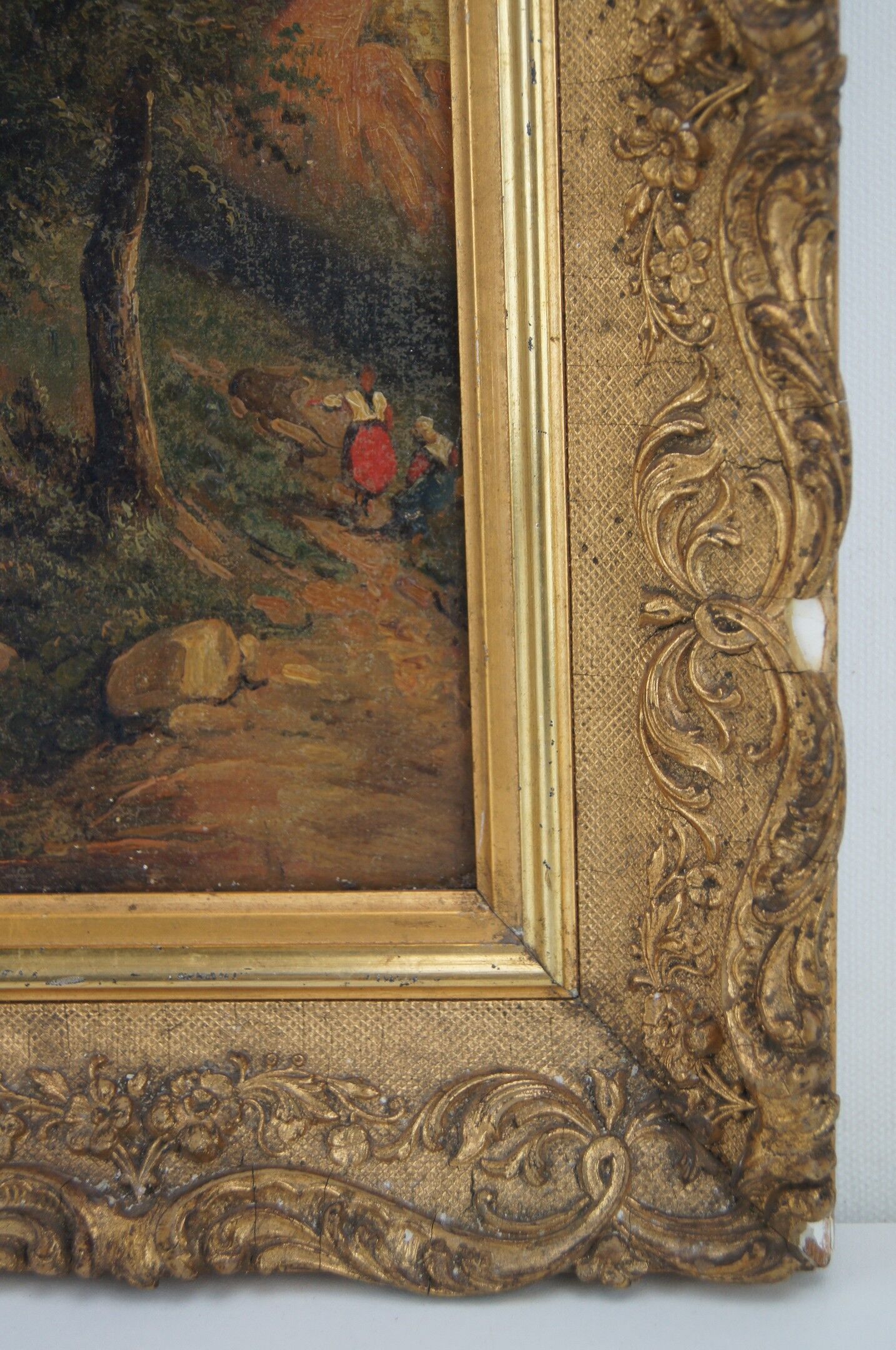 French school 19th - Walkers to a bridge - oil on canvas, framed