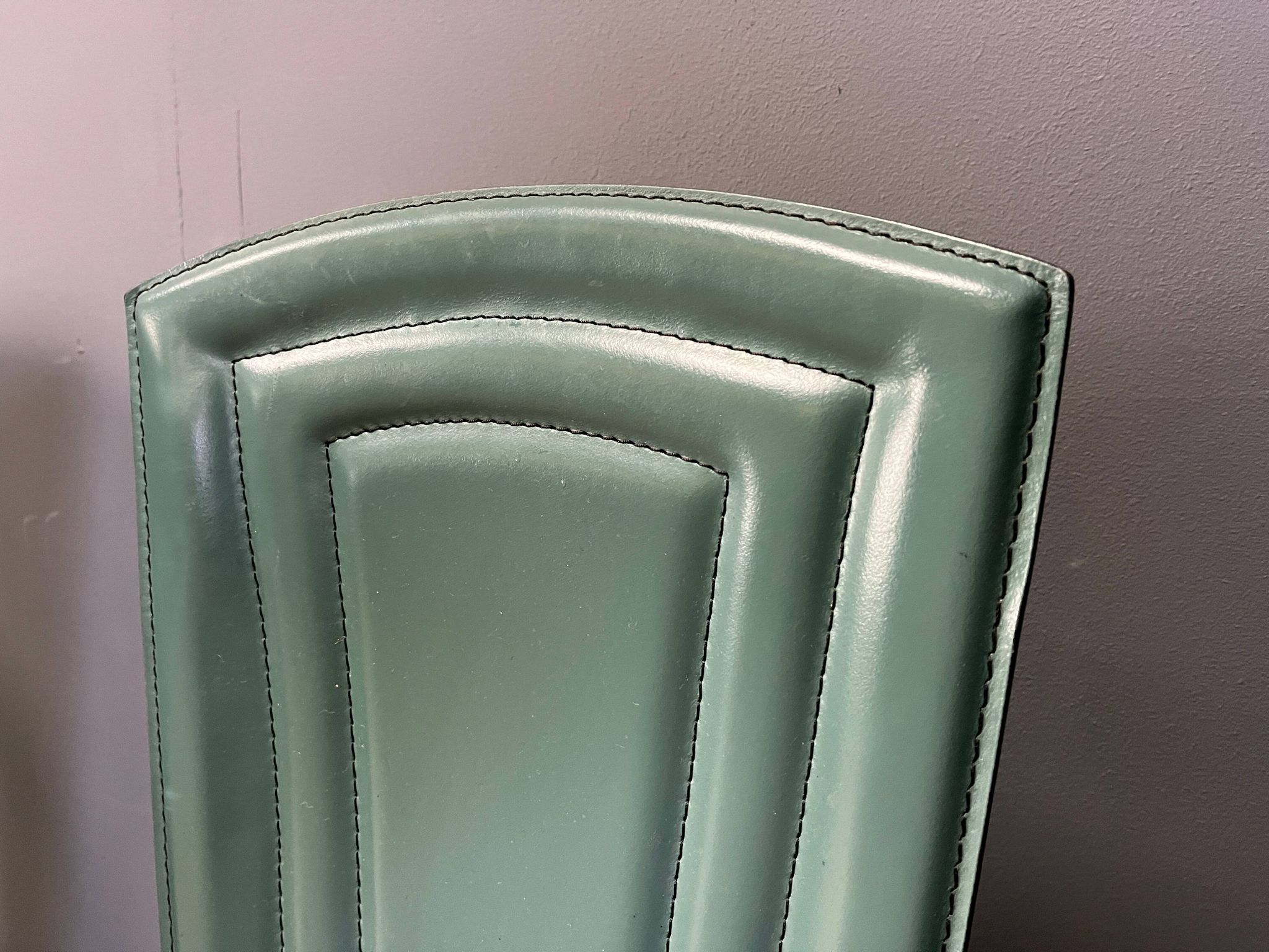 Vintage green leather dining chairs, 1980s - set of 4