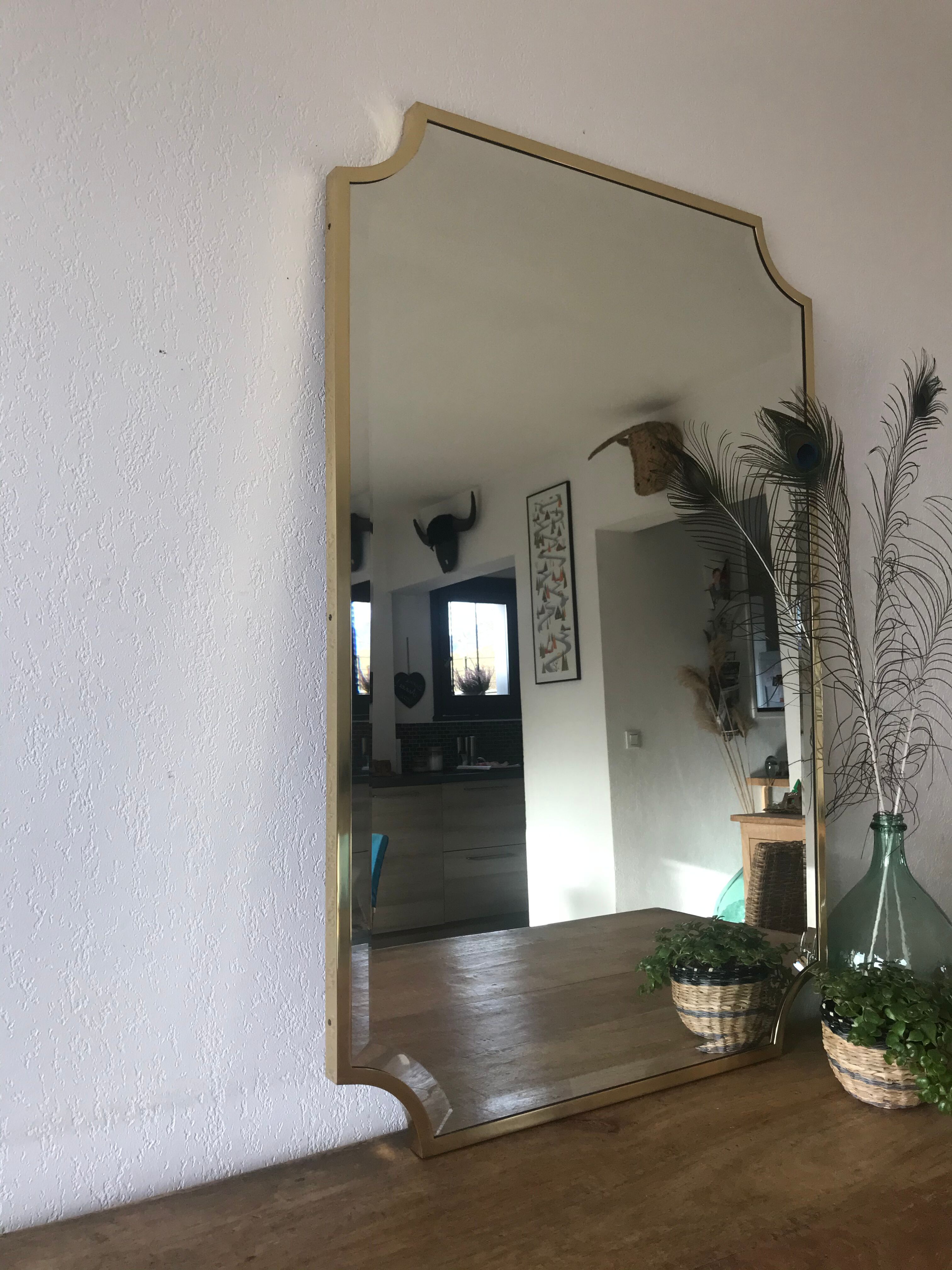 Brass bevelled mirror, Italy, 60s